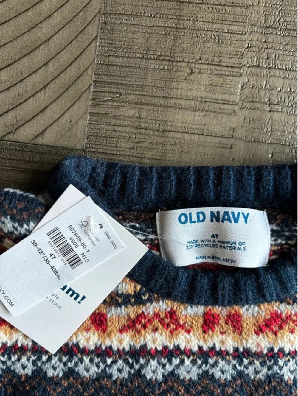 NWT Old Navy Fair Isle Sweater Toddler unisex 4T Winter Holiday Knit